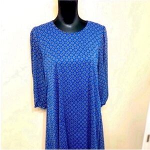Calvin Klein Blue Patterned Women's 3/4 Sleeve Mini  Dress Size 8